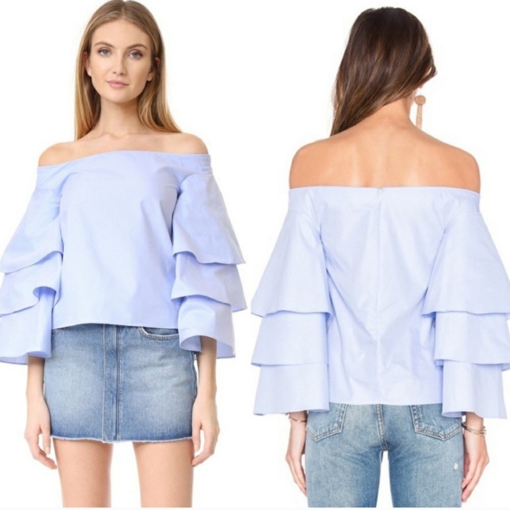 Revolve Endless Rose Women's Off-Shoulder Ruffle Top - Light Blue size M